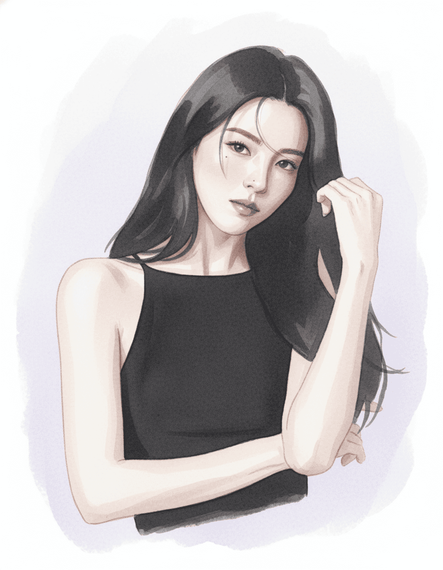 한소희 수채화 일러스트 — 두루미 매거진 연예인 사주