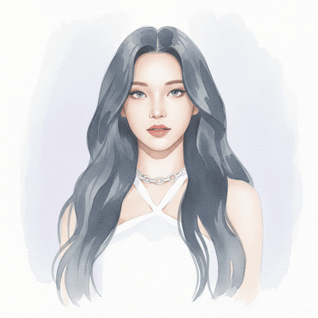 카리나(에스파) 수채화 일러스트 — 두루미 매거진 연예인 사주