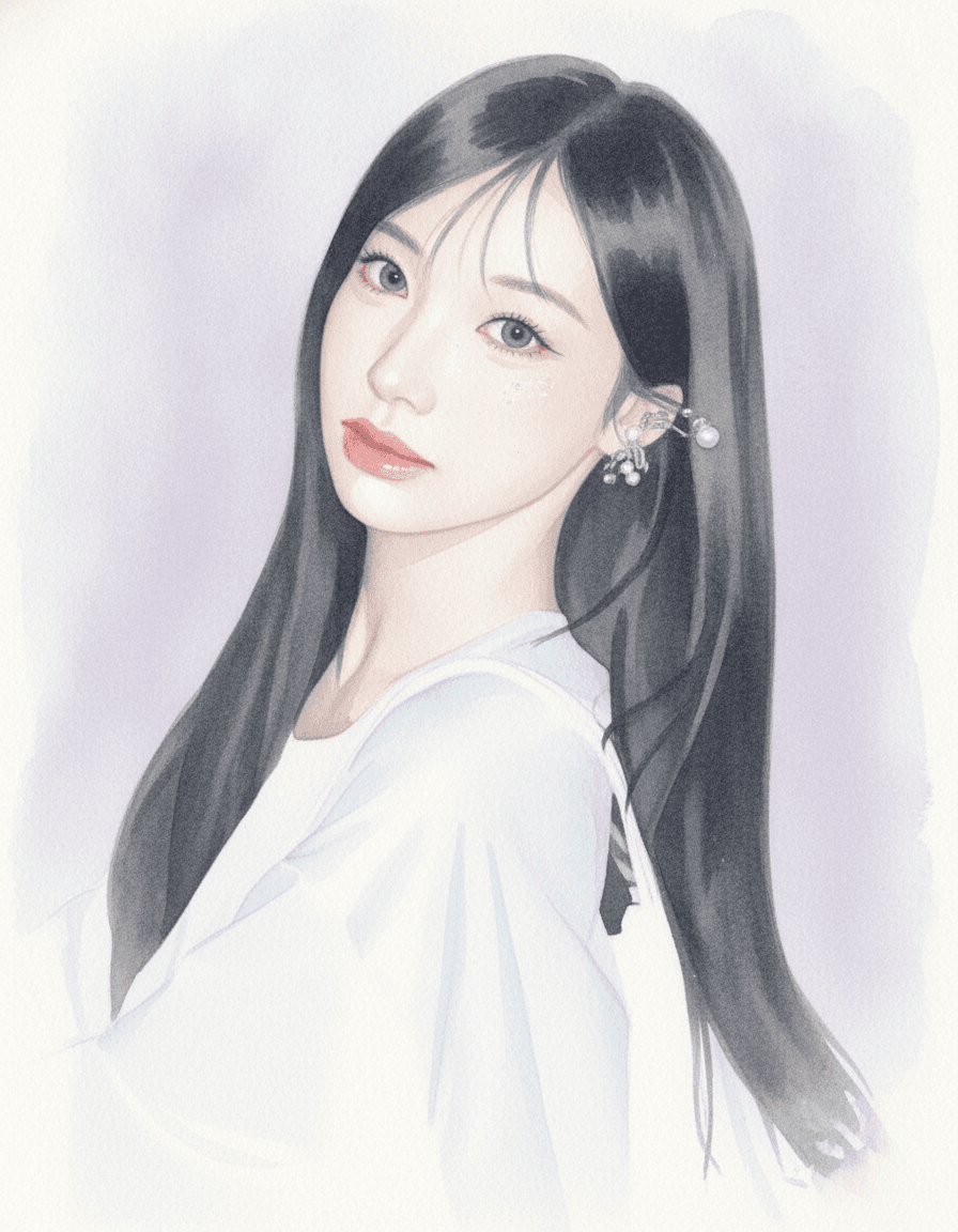 원이(리센느) 수채화 일러스트 — 두루미 매거진 연예인 사주